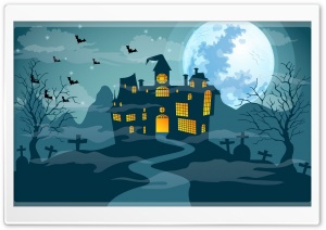 Scary Halloween Night, Haunted Castle, Full Moon Ultra HD Wallpaper for 4K UHD Widescreen desktop, tablet & smartphone