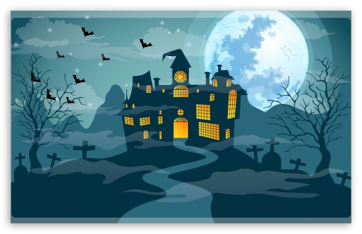 Scary Halloween Night, Haunted Castle, Full Moon UltraHD Wallpaper for Wide 16:10 5:3 Widescreen WHXGA WQXGA WUXGA WXGA WGA ; 8K UHD TV 16:9 Ultra High Definition 2160p 1440p 1080p 900p 720p ; Mobile 5:3 16:9 - WGA 2160p 1440p 1080p 900p 720p ;
