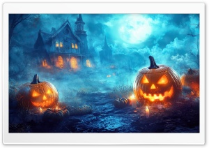 Scary Haunted Mansion, Jack o lanterns, Halloween Ultra HD Wallpaper for 4K UHD Widescreen Desktop, Lockscreen, Screensaver, TV, Tablet, Smartphone