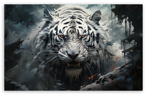 Scary White Tiger Portrait Art UltraHD Wallpaper for UHD 16:9 ; HD 16:9 ; UltraWide 21:9 24:10 32:9 32:10 ; Widescreen 16:10 5:3 ; Fullscreen 4:3 5:4 3:2 ; Tablet 1:1 ; Mobile 9:16 9:19.5 9:20 10:16 2:3 3:5 3:4 ; Dual 16:10 5:3 16:9 4:3 5:4 3:2 ;