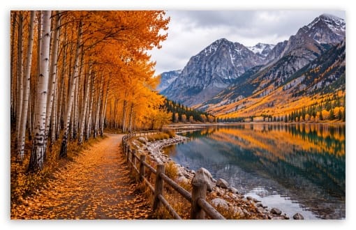 Scenic Autumn Lake Beneath Rugged Mountains UltraHD Wallpaper for UHD 16:9 ; HD 16:9 ; UltraWide 21:9 24:10 ; Widescreen 16:10 ; Tablet 1:1 ; Mobile 9:16 9:19.5 9:20 9:21 9:22 ;