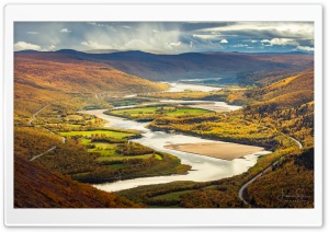 Scenic River, Autumn, River Teno, Finland, Arctic Nature, Fall Foliage, Nordic Landscape, Wilderness Beauty 4K UHD Wallpaper for Widescreen and UltraWide Desktop, UltraHD TV, Smartphone, Tablet