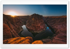 Scenic Sunrise at Horseshoe Bend Canyon 4K UHD Wallpaper for Widescreen and UltraWide Desktop, UltraHD TV, Smartphone, Tablet