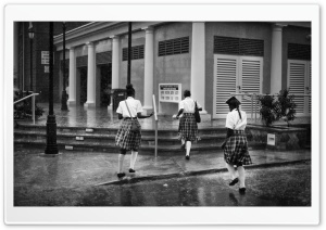 Schoolgirls Running in the Rain Ultra HD Wallpaper for 4K UHD Widescreen desktop, tablet & smartphone