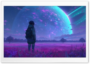 Sci-fi, Girl, Boy, Travel, Exploring, Planet, Purple 4K UHD Wallpaper for Widescreen and UltraWide Desktop, UltraHD TV, Smartphone, Tablet
