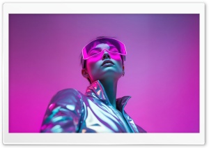 Sci fi, Silver Outfit, Sunglasses, Girl, Neon Magenta 4K UHD Wallpaper for Widescreen and UltraWide Desktop, UltraHD TV, Smartphone, Tablet