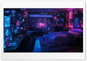 Science Fiction, Bedroom, Futuristic, Neon, High tech, Galaxy 4K UHD Wallpaper for Widescreen and UltraWide Desktop, UltraHD TV, Smartphone, Tablet