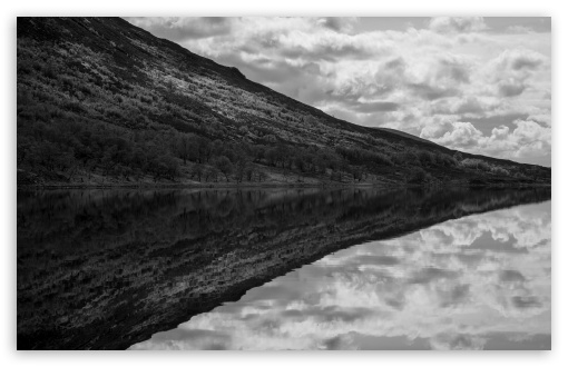 Scottish Highlands Lake Black and White UltraHD Wallpaper for UHD 16:9 ; HD 16:9 ; UltraWide 21:9 24:10 32:9 32:10 ; Widescreen 16:10 ; Tablet 1:1 ; Mobile 9:16 9:19.5 9:20 9:21 9:22 ; Dual 16:10 16:9 ;