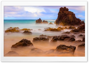 Sea Mist Over the Rocky Shore 4K UHD Wallpaper for Widescreen and UltraWide Desktop, UltraHD TV, Smartphone, Tablet