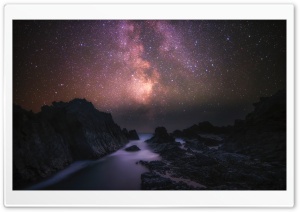 Sea, Rocks, Milky Way Galaxy, Night Sky Ultra HD Wallpaper for 4K UHD Widescreen desktop, tablet & smartphone