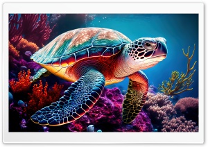 Sea Turtle Underwater Art Ultra HD Wallpaper for 4K UHD Widescreen desktop, tablet & smartphone