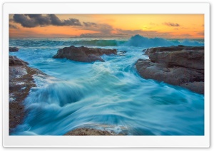 Sea Waves, Shore, Orange Sunrise Ultra HD Wallpaper for 4K UHD Widescreen desktop, tablet & smartphone