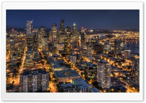 Seattle At Night From The Space Needle HDR Ultra HD Wallpaper for 4K UHD Widescreen desktop, tablet & smartphone