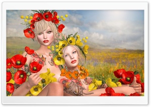 Second Life Video Game, Girls, Poppies 4K UHD Wallpaper for Widescreen and UltraWide Desktop, UltraHD TV, Smartphone, Tablet