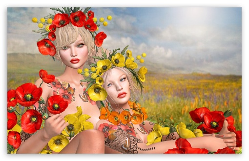 Second Life Video Game, Girls, Poppies UltraHD Wallpaper for HD 16:9 ; Widescreen 16:10 5:3 ;