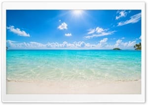 Serene Tropical Seascape Under Blue Skies 4K UHD Wallpaper for Widescreen and UltraWide Desktop, UltraHD TV, Smartphone, Tablet