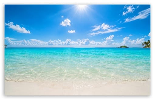 Serene Tropical Seascape Under Blue Skies UltraHD Wallpaper for UHD 16:9 ; HD 16:9 ; UltraWide 21:9 24:10 ; Widescreen 16:10 ; Tablet 1:1 ; Mobile 9:16 9:19.5 9:20 9:21 9:22 ;