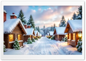 Serenity in the Snow-Covered Village 4K UHD Wallpaper for Widescreen and UltraWide Desktop, UltraHD TV, Smartphone, Tablet