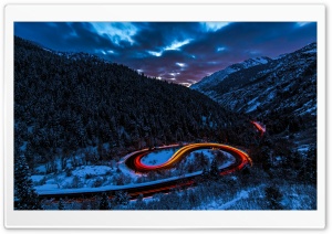 Serpentine Road, Car Light Trails, Car Light Trails, Evening 4K UHD Wallpaper for Widescreen and UltraWide Desktop, UltraHD TV, Smartphone, Tablet