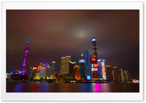 Shanghai Bund Skyline at Night 4K UHD Wallpaper for Widescreen and UltraWide Desktop, UltraHD TV, Smartphone, Tablet