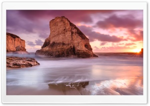 Shark Fin Cove, Long Exposure, Beach, Massive Rock, California, Santa Cruz 4K UHD Wallpaper for Widescreen and UltraWide Desktop, UltraHD TV, Smartphone, Tablet