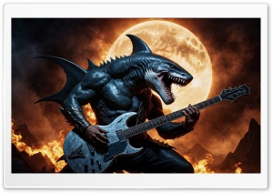 SharkMan Playing Guitar Ultra HD Wallpaper for 4K UHD Widescreen Desktop, Lockscreen, Screensaver, TV, Tablet, Smartphone