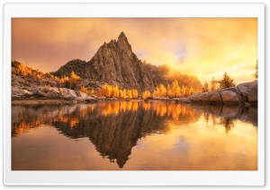 Sharp Peaks, Soft Glow, Tranquil Lake, Fall 4K UHD Wallpaper for Widescreen and UltraWide Desktop, UltraHD TV, Smartphone, Tablet