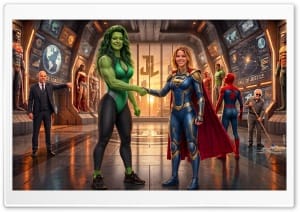 She-Hulk and Supergirl 4K UHD Wallpaper for Widescreen and UltraWide Desktop, UltraHD TV, Smartphone, Tablet