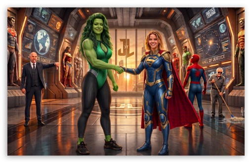 She-Hulk and Supergirl UltraHD Wallpaper for HD 16:9 ; UltraWide 21:9 ; Widescreen 16:10 ; Tablet 1:1 ;