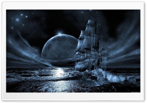 ship, moonlight 4K UHD Wallpaper for Widescreen and UltraWide Desktop, UltraHD TV, Smartphone, Tablet