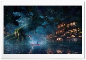 Silent River Journey Through the Asian Fantasy Village 4K UHD Wallpaper for Widescreen and UltraWide Desktop, UltraHD TV, Smartphone, Tablet