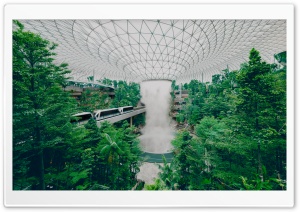 Singapore Airport Biodome Rain Vortex Indoor Waterfall Ultra HD Wallpaper for 4K UHD Widescreen desktop, tablet & smartphone