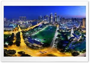 Singapore Marina Bay Cityscape At Blue Hour 4K UHD Wallpaper for Widescreen and UltraWide Desktop, UltraHD TV, Smartphone, Tablet