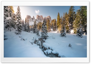 Small Creek, Snowy Mountain Landscape Ultra HD Wallpaper for 4K UHD Widescreen Desktop, Lockscreen, Screensaver, TV, Tablet, Smartphone