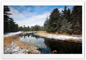 Small River In The Winter Forest Ultra HD Wallpaper for 4K UHD Widescreen desktop, tablet & smartphone