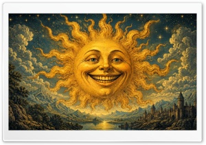 Smiling Sun Fantasy Illustration 4K UHD Wallpaper for Widescreen and UltraWide Desktop, UltraHD TV, Smartphone, Tablet