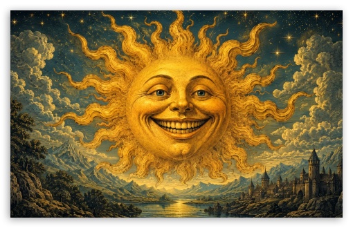 Smiling Sun Fantasy Illustration UltraHD Wallpaper for UHD 16:9 ; HD 16:9 ; UltraWide 21:9 24:10 ; Widescreen 16:10 ; Tablet 1:1 ; Mobile 9:16 ;
