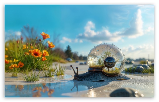 Snail after Rain Digital Art UltraHD Wallpaper for UHD 16:9 ; HD 16:9 ; UltraWide 21:9 24:10 32:9 32:10 ; Widescreen 16:10 5:3 ; Fullscreen 4:3 5:4 3:2 ; Tablet 1:1 ; Mobile 10:16 2:3 3:5 3:4 ; Dual 16:10 5:3 16:9 4:3 5:4 3:2 ;