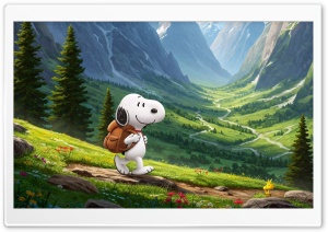 Snoopy Hiking in the Mountains 4K UHD Wallpaper for Widescreen and UltraWide Desktop, UltraHD TV, Smartphone, Tablet