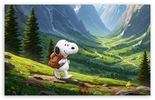 Snoopy Hiking in the Mountains UltraHD Wallpaper for UHD 16:9 ; HD 16:9 ; UltraWide 21:9 24:10 32:9 32:10 ; Widescreen 16:10 5:3 ; Fullscreen 4:3 5:4 3:2 ; Tablet 1:1 ; Mobile 9:16 9:19.5 9:20 10:16 2:3 3:5 3:4 ; Dual 16:10 5:3 16:9 4:3 5:4 3:2 ;