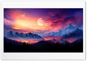 Snow Capped Mountains With Full Moon 4K UHD Wallpaper for Widescreen and UltraWide Desktop, UltraHD TV, Smartphone, Tablet