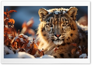 Snow Leopard Wild Animal Close-up, Winter Ultra HD Wallpaper for 4K UHD Widescreen Desktop, Lockscreen, Screensaver, TV, Tablet, Smartphone