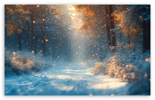 Snowflakes Illuminated by Golden Sunlight, Snowy Path Through a Winter Forest UltraHD Wallpaper for UHD 16:9 ; HD 16:9 ; UltraWide 21:9 24:10 32:9 32:10 ; Widescreen 16:10 5:3 ; Fullscreen 4:3 5:4 3:2 ; Tablet 1:1 ; Mobile 9:16 9:19.5 9:20 10:16 2:3 3:5 3:4 ; Dual 16:10 5:3 16:9 4:3 5:4 3:2 ;