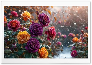 Snowing over Beautiful Roses Ultra HD Wallpaper for 4K UHD Widescreen Desktop, Lockscreen, Screensaver, TV, Tablet, Smartphone