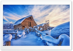 Snowy Cabin, Mountains, Winter Ultra HD Wallpaper for 4K UHD Widescreen desktop, tablet & smartphone