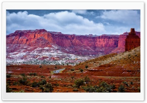Snowy Canyon Road in Wayne Utah National Park 4K UHD Wallpaper for Widescreen and UltraWide Desktop, UltraHD TV, Smartphone, Tablet