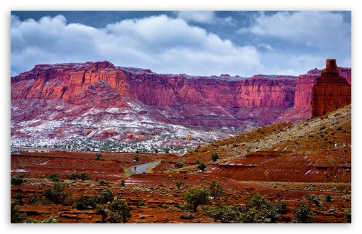 Snowy Canyon Road in Wayne Utah National Park UltraHD Wallpaper for UHD 16:9 ; HD 16:9 ; UltraWide 21:9 24:10 ; Widescreen 16:10 5:3 ; Fullscreen 4:3 5:4 3:2 ; Tablet 1:1 ; Mobile 9:16 9:19.5 9:20 9:21 9:22 10:16 2:3 3:5 3:4 ;