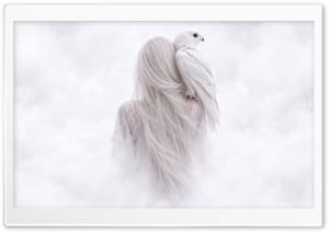 Snowy Owl on Good Witch s Shoulder Art 4K UHD Wallpaper for Widescreen and UltraWide Desktop, UltraHD TV, Smartphone, Tablet