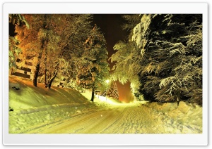 Snowy Road Night Ultra HD Wallpaper for 4K UHD Widescreen desktop, tablet & smartphone