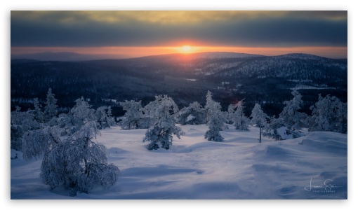 Snowy Splendor, A Winter Landscape in Lapland UltraHD Wallpaper for UHD 16:9 ; HD 16:9 ;